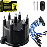MOAUTO Ignition Distributor Cap &amp; Rotor with Wire Set Tune Up Kit 26662 FD169T Compatible with Ford Bronco 1987-1992 E-150 E-250 E-350 Econoline Club Wagon F-150 F-250 F-350 1987-1996 4.9L L6