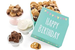 Mrs. Fields - Birthday Bites Cookie Box, Assorted with 18 Nibblers Bite-Sized Cookies, 12 Brownie Bites, and 2 Hand-Frosted Cookies (32 count)