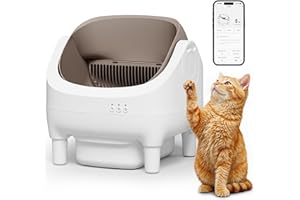 WARCAT Litter Box - Electric Automatic Self Cleaning Cat Litter Box, Open-Top Design, Easy Odor Control, Smart APP Control, 15L Large Waste Bin, Includes Trash Bags & Mat (Brown)