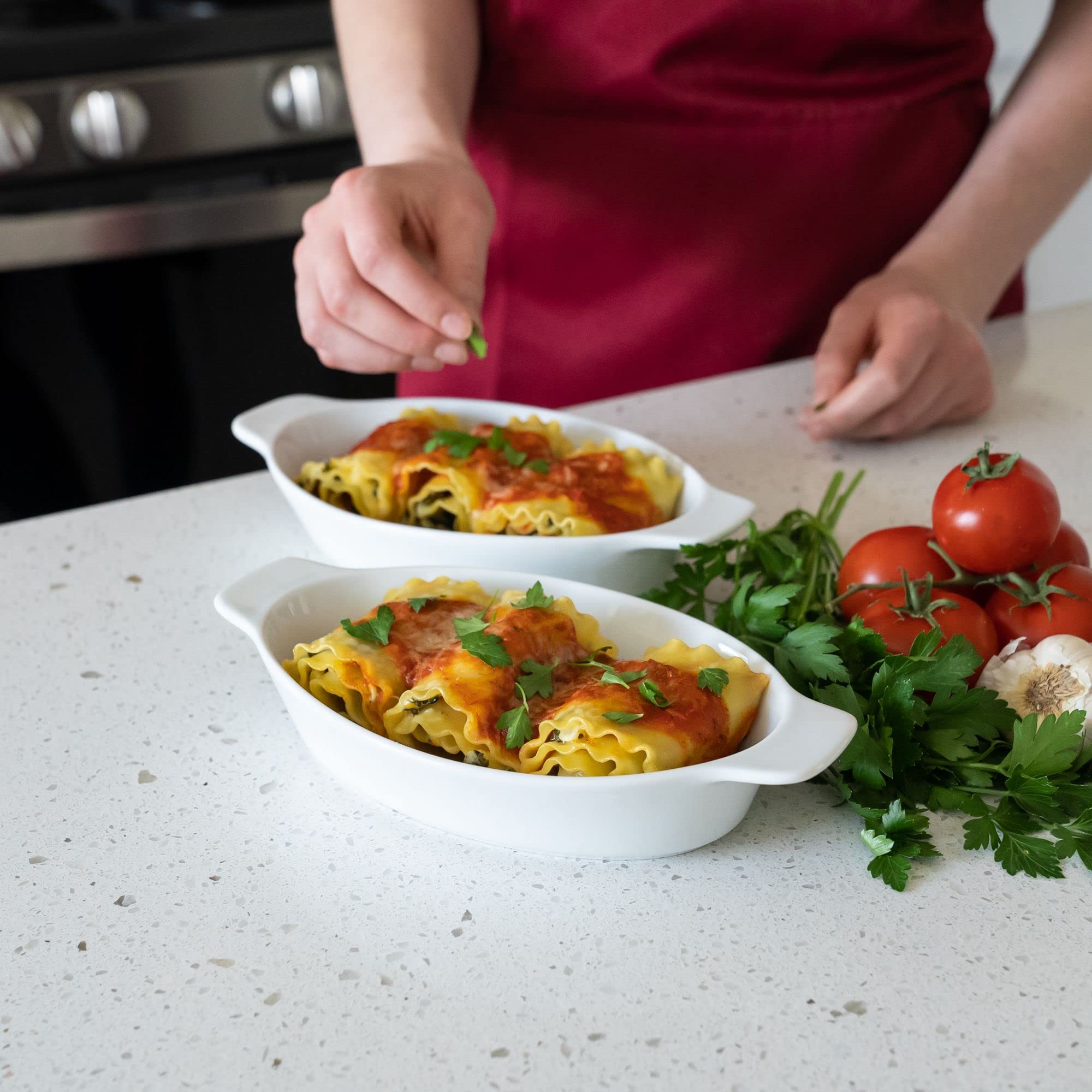 Heartland Home Porcelain Mini Casserole Dish Oval (6pc Set). Cauliflower Au Gratin Baking Dish, Banana Split Bowls, Single Serving, Small Individual