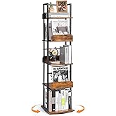 Bikoney Rotating Bookshelf, 360 Display Spinning Bookshelf Tower, 5-Tier Narrow Bookcase, Tall Industrial Book Shelf Organizer, Small Corner Book Shelves for Living Room, Black