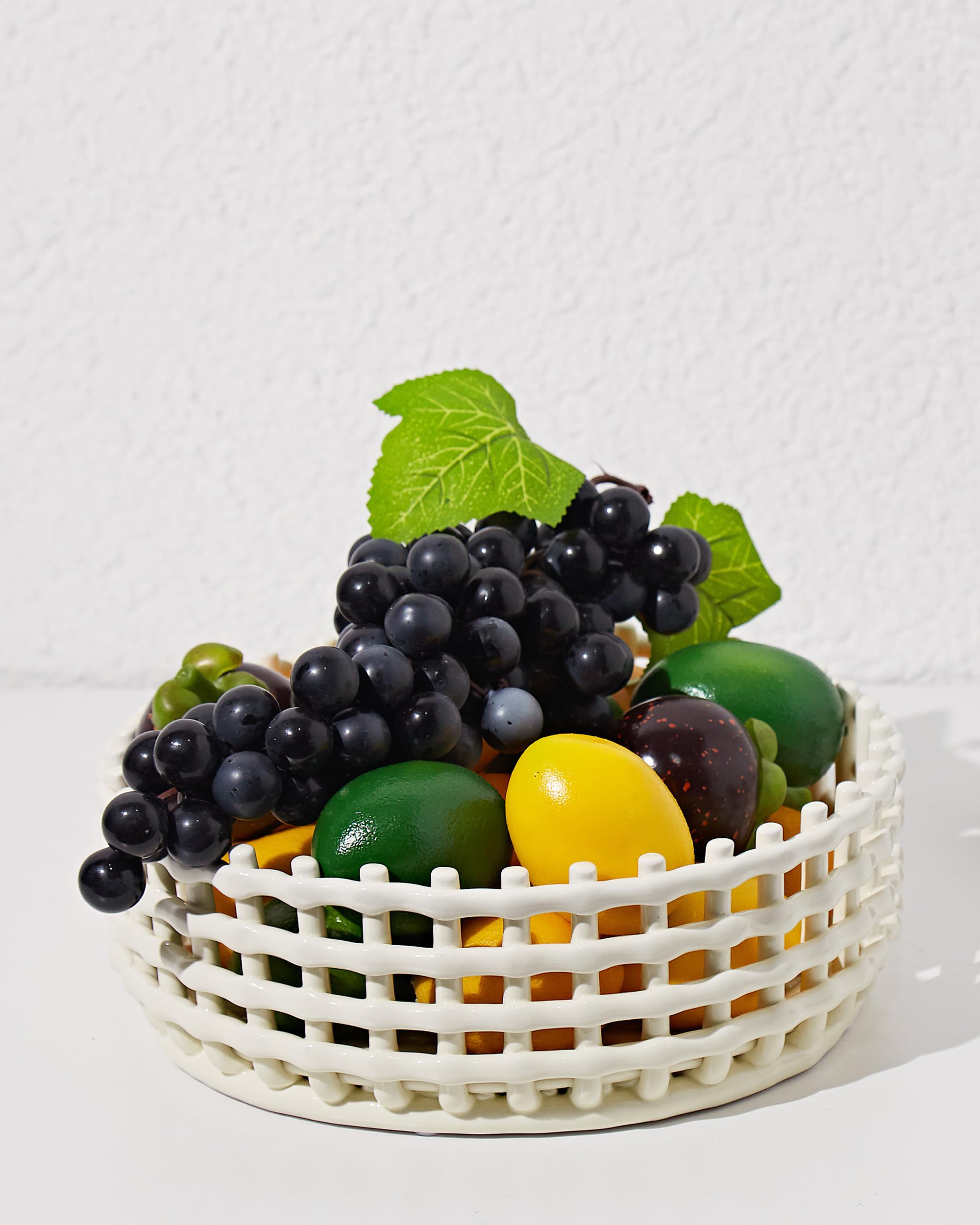 Photo 1 of UPWOIGH Large Beige Circular Glazed Ceramic Fruit Basket Bowl, 10.8x3.85in Big Modern Table Decor Handmade Premium Personalized Ceramic Decorative Storage Organizer for kitchen, Breads,Vegetables,Gift