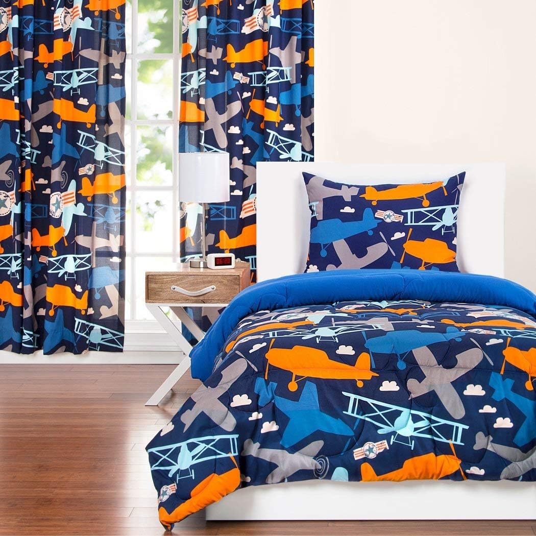 Amazon Com N2 3 Piece Kids Navy Blue Orange Grey Vintage Airplane