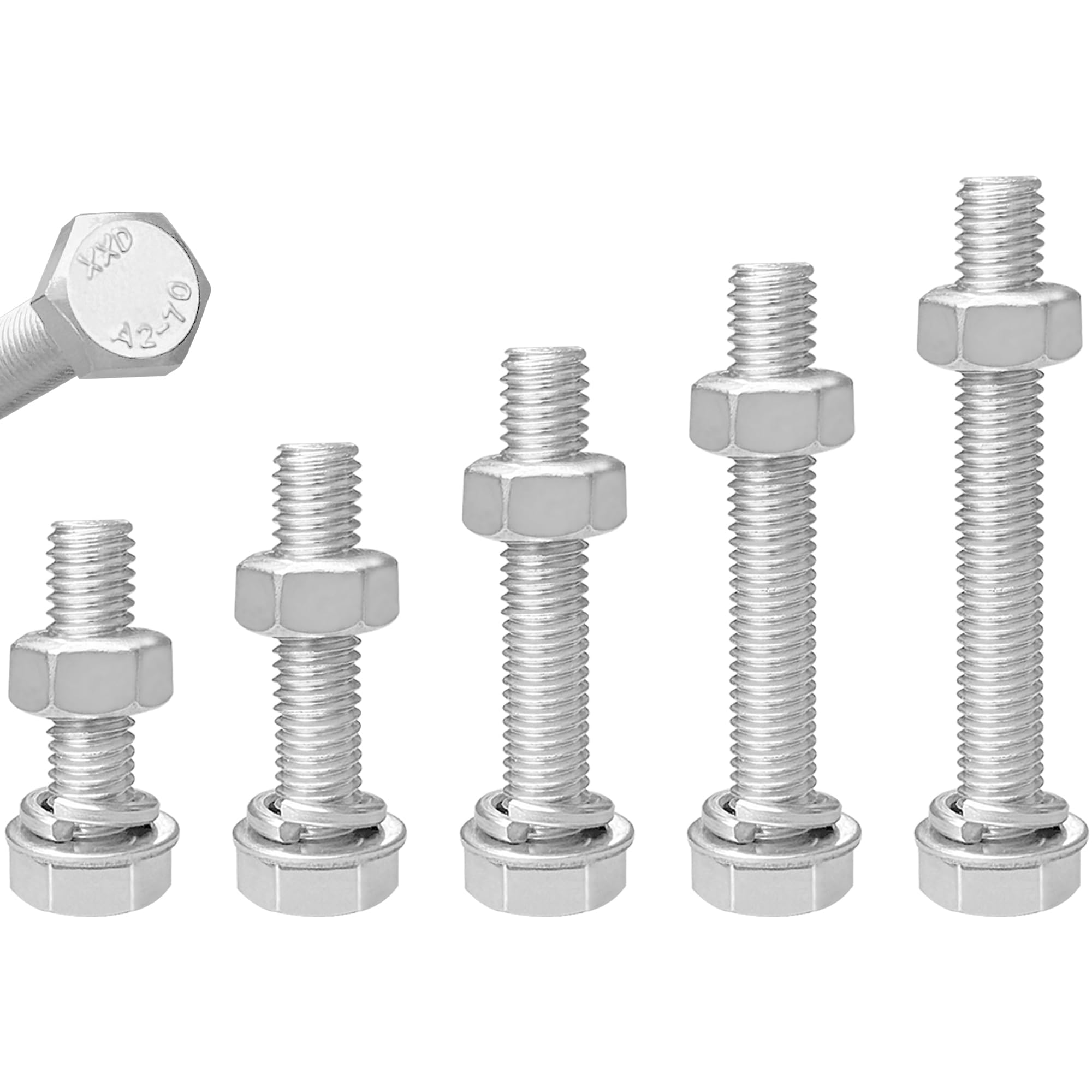 Stainless Steel Hex Head Nut & Bolt Sets, 30 Sets of Hex Bolts with Nuts and Washers