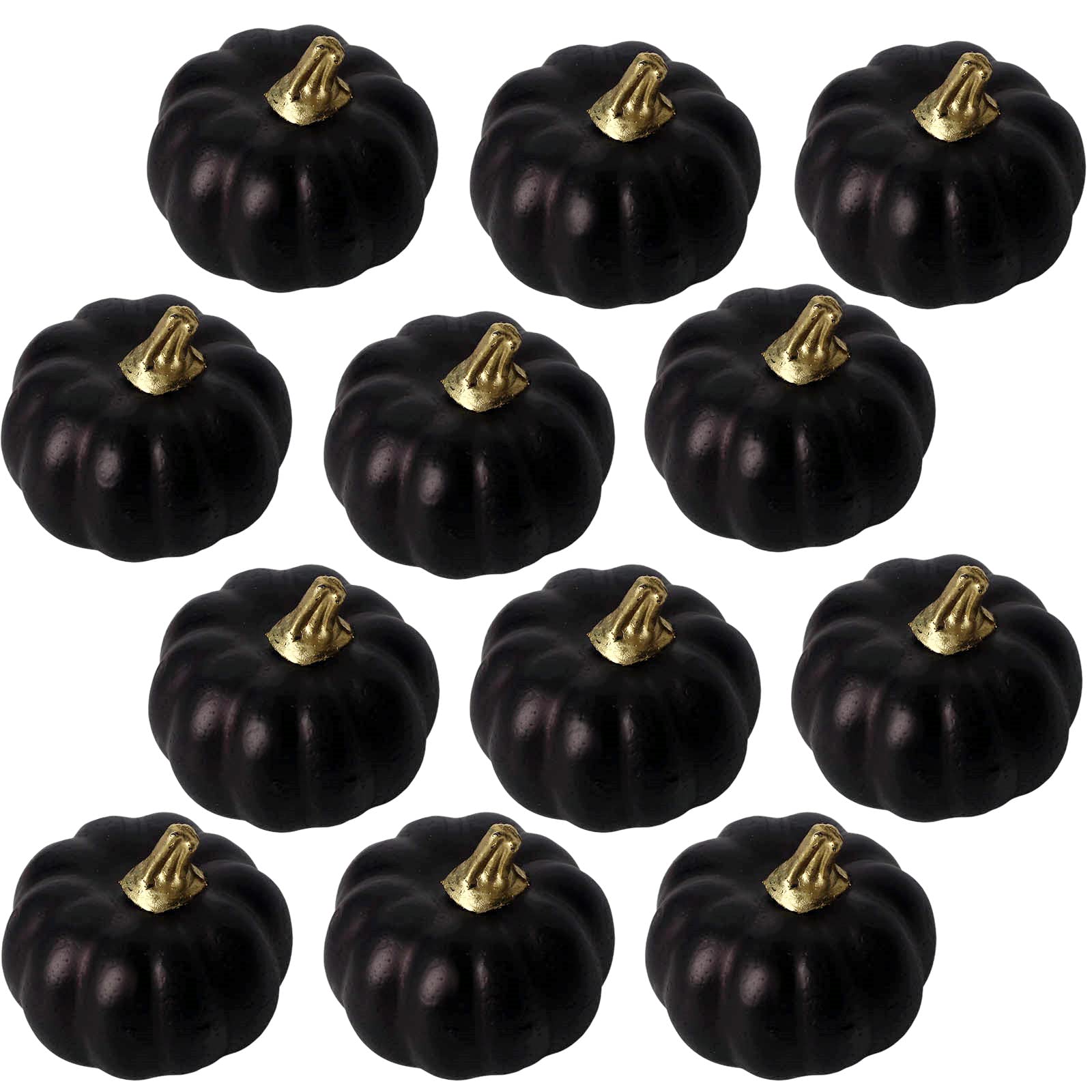 12Pcs Black Artificial Pumpkins Bulk Autumn Decoration Set,Thanksgiving Pumpkin Decorations,Decorative Pumpkin Faux Harvest Fake Mini Foam Pumpkins for Crafts,Fall,Wedding,Home Halloween Party Decor