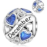 DALARAN Birthstone Charms for Charms Bracelet 925 Sterling Silver Heart Bead Happy Birthday Charms for Women