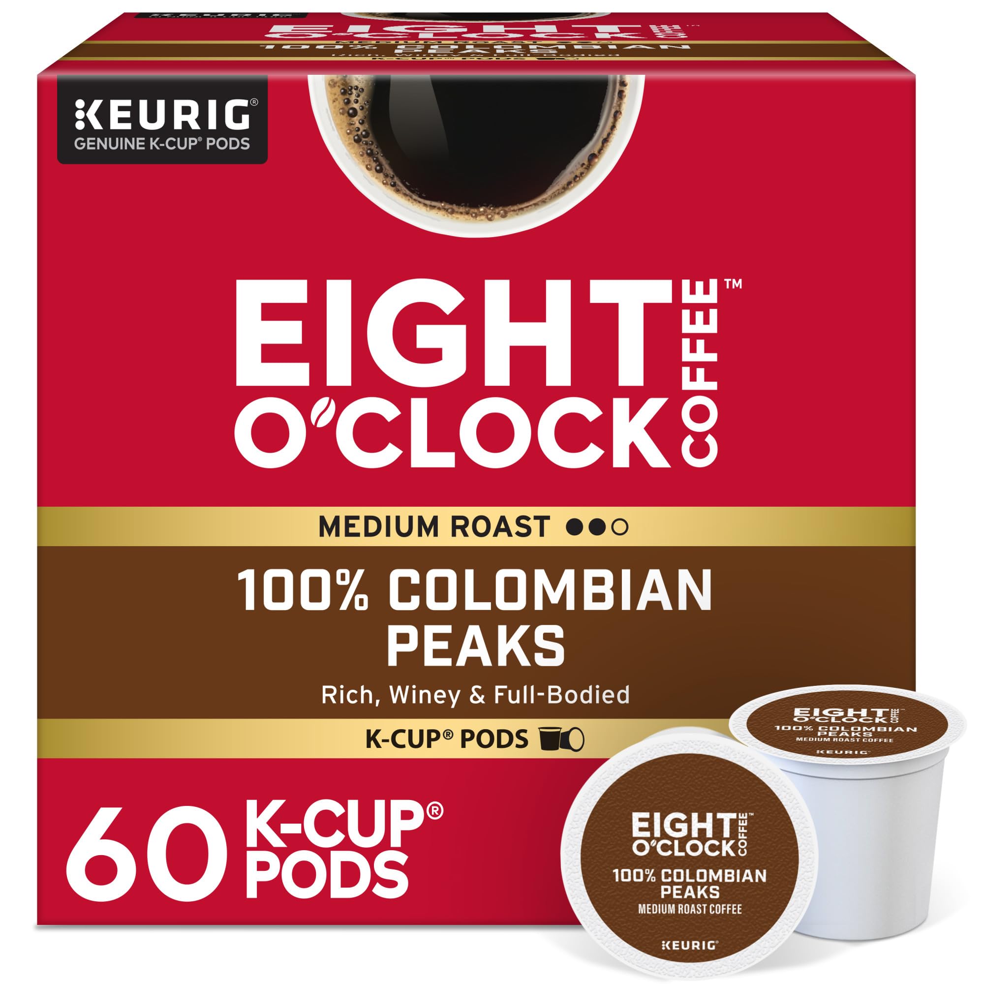 Eight O'Clock Coffee Colombian Peaks Keurig Single-Serve K-Cup Pods, Medium Roast Coffee, 60 Count Image Eight O'Clock Coffee Colombian Peaks Keurig Single-Serve K-Cup Pods, Medium Roast Coffee, 60 Count Image