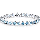 ETERMBOL Birthstone Tennis Bracelets for Women Birthday Gifts 925 Sterling Silver Hexagon White Gold Bracelets Round Cut 5A Cubic Zirconia Prong Setting 7 Inch Anniversary Jewelry Gift