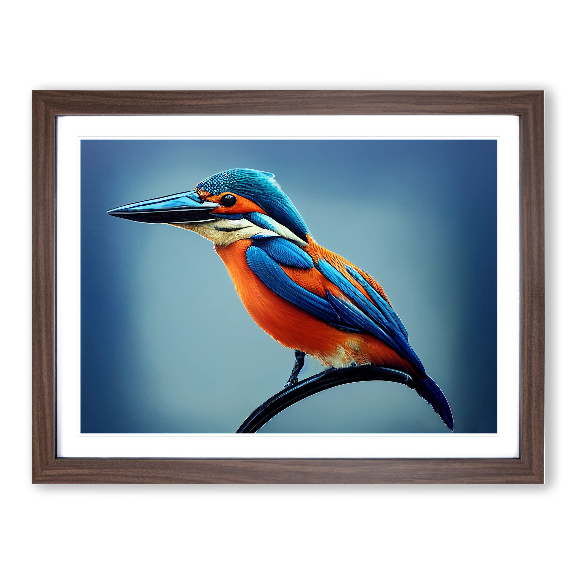 Impactful Kingfisher Bird Framed Print | A4 Walnut Framed Wall Art | Ready to Hang | Modern Nature Picture | Living Room Bedroom Lounge Office