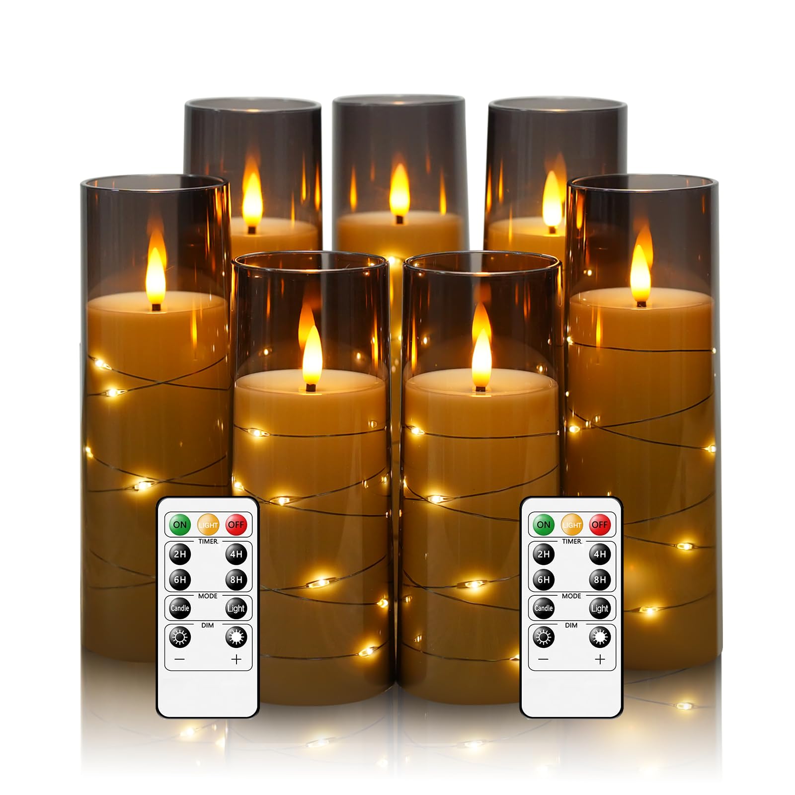 Photo 1 of ***MISSING REMOTES*** Eebuss Flameless Candles with Embedded Star String, Battery Operated LED Pillar Candles with Timer and Remote Control,Home Decorating for Ambiance? Set of 7(Grey)