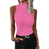 Women's Mock Turtle Neck Tank Tops Slim Fit Ribbed Knit Sleeveless Tops Casual Cami Vest Shirts