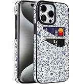 Obbii for iPhone 15 Pro Max 6.7 inch Case with Card Holder Soft Leather Wallet Case Protective Shockproof Hard Cover for Women Girls (Blue Floral, iPhone 15 Pro Max 6.7 inch)