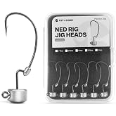 20Pack Weedless Ned Rig Jig Heads with Molded Bait Keeper for Bass Fishing | Mushroom style head for finesse fishing, weedless presentation with EWG offset hook 1/16 1/8 3/16 1/4oz