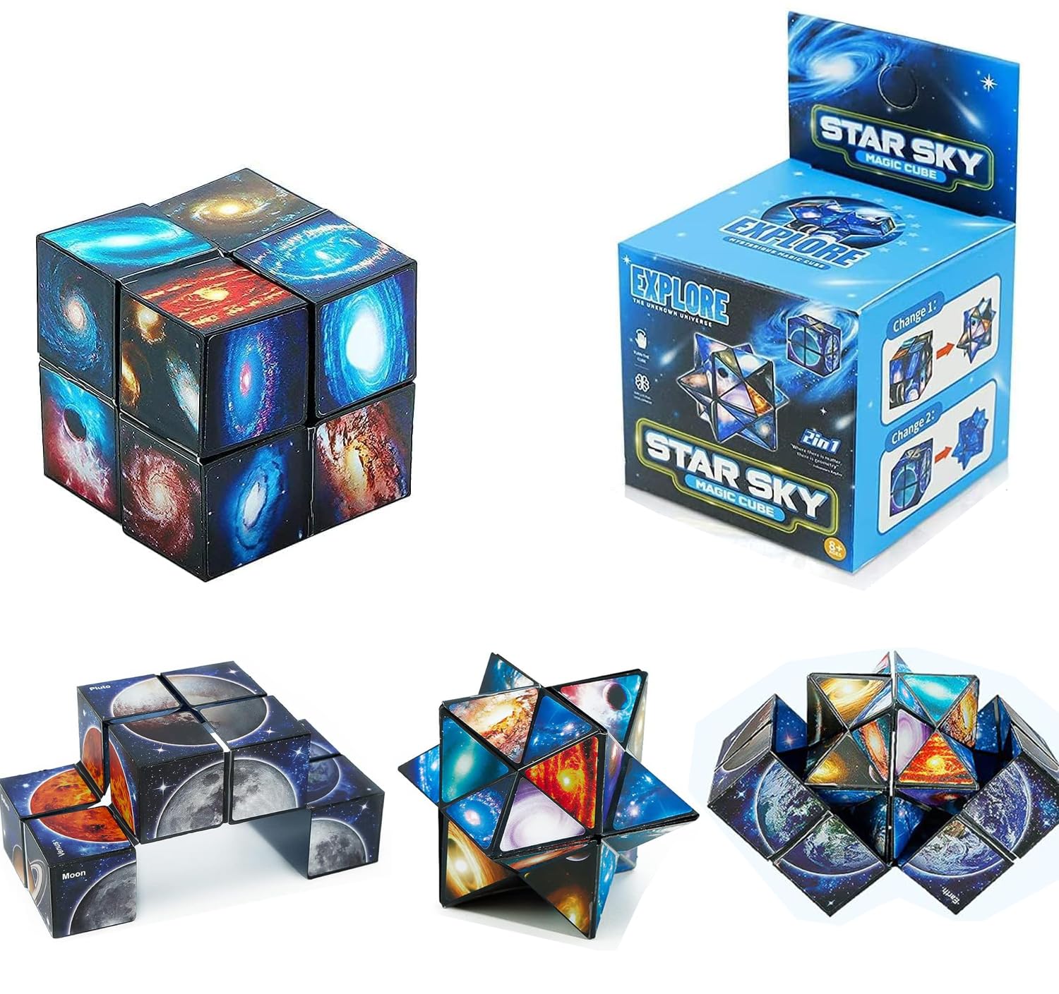 Magic Star Cube Set，Cube 2 in 1,Infinity Cube,Speed Cube D Puzzle Cubes for Kids and Adults (star sky) — image 1
