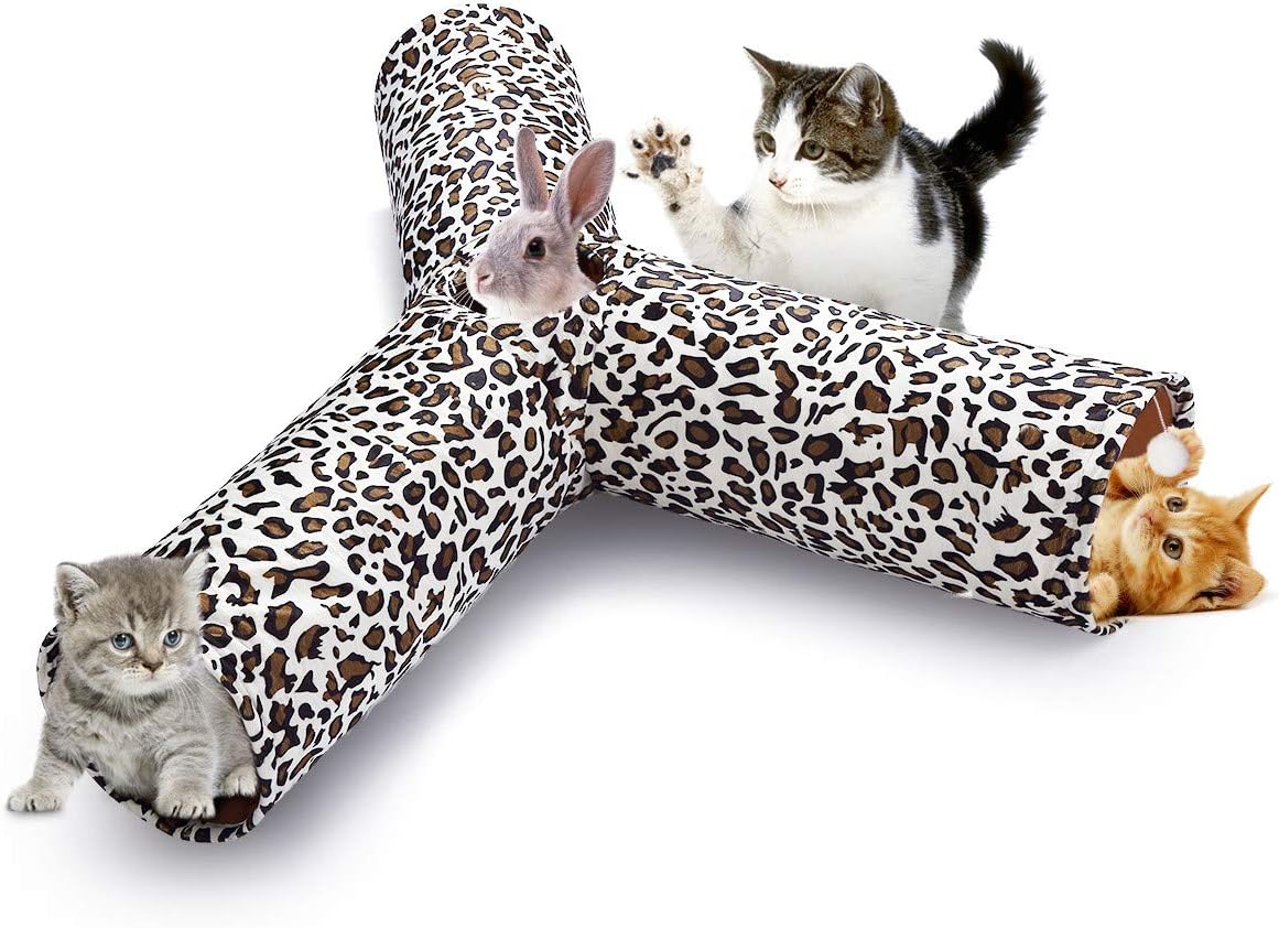 isYoung Cat Tunnel Play Tube, Collapsible 3 Way Play Toy with Peek Hole and 3 Toy Ball - Playing Tunnel for Kitten, Rabbits and Small Dogs