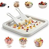 Rolled Ice Cream Maker Kit, DIY Ice Cream Roll Tray with 2 Scrapers, No Electricity Required, Stainless Steel Freezing Plate 