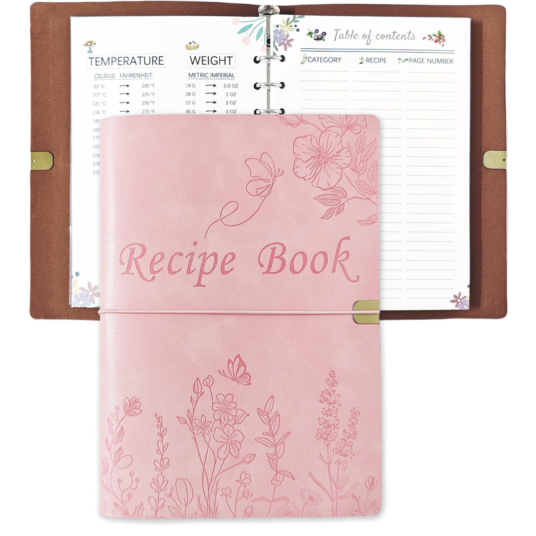 Photo 1 of leeveel Blank Recipe Book to Write in Your Own Recipes, 5.6 X 8.2 Recipe Ring Binder with PU Leather Cover, Recipe Journal with 160 Recipes (pink)