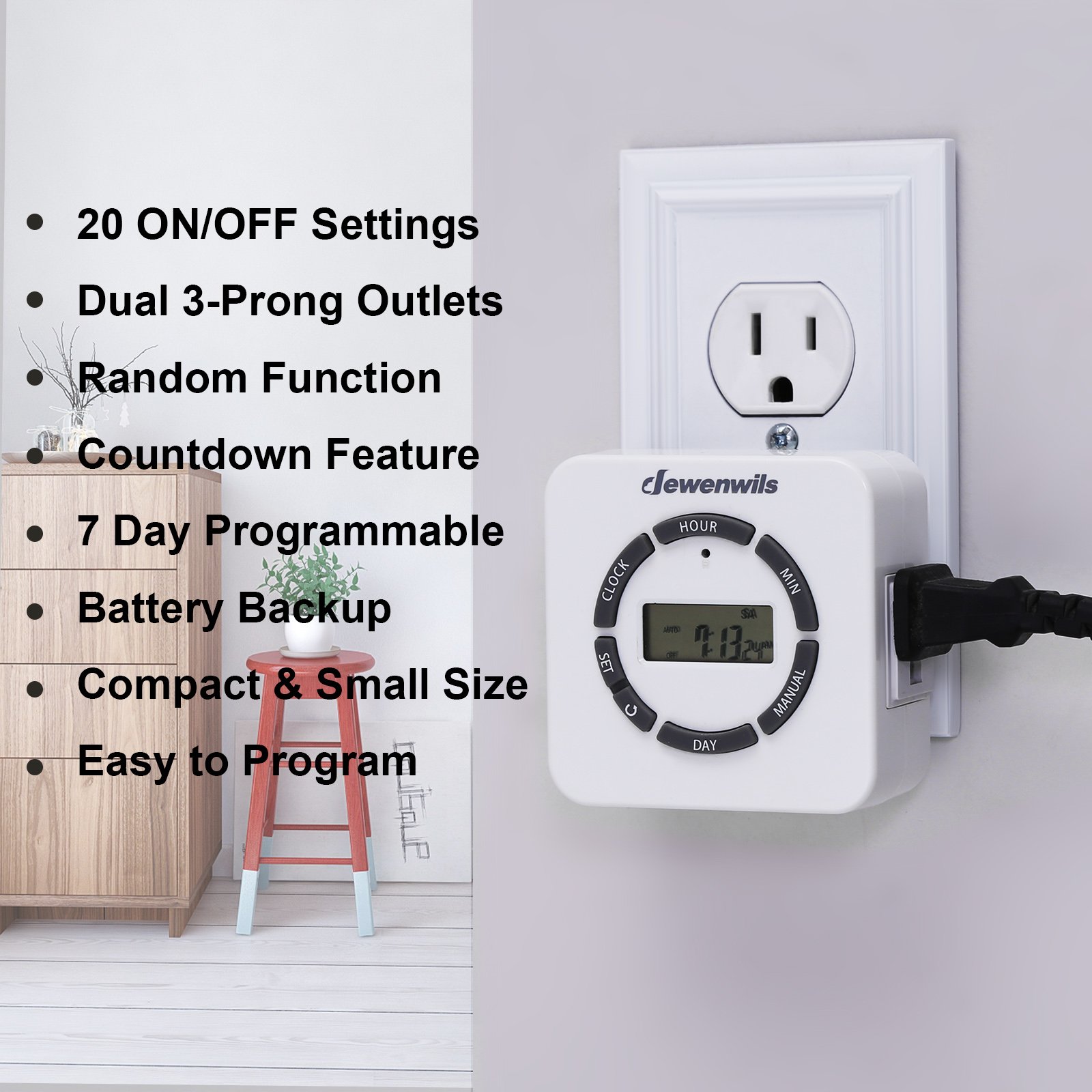 Digital Indoor Light Timer Electrical Outlets Programmable Plug In Lamp