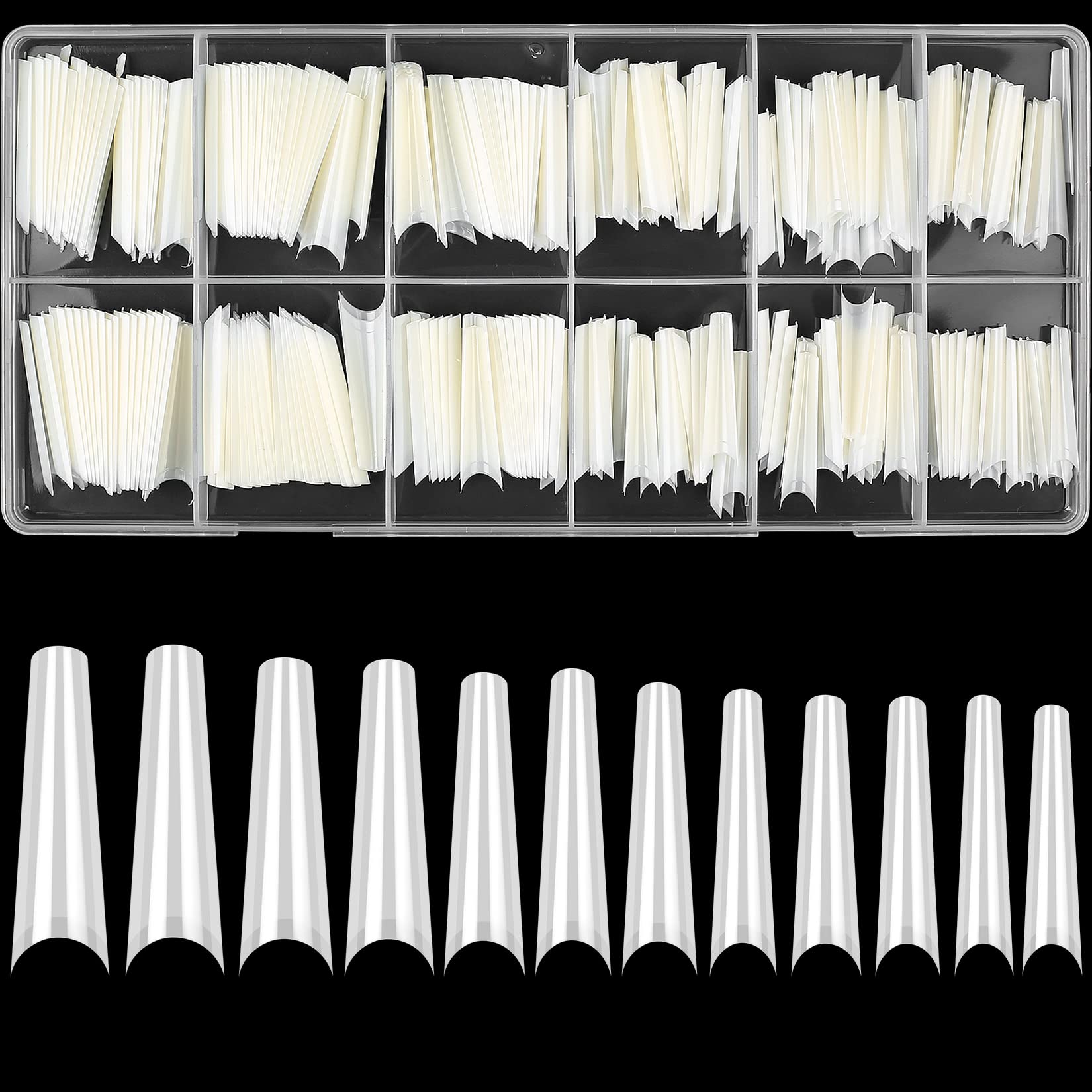 woshilaoDS 240 Pcs natural Acrylic Nail Tips, Extra Long Full Cover False Artificial Nail Tips, Press On Nails, Ballerina French Fake Nails for Manicure Salon (natural)