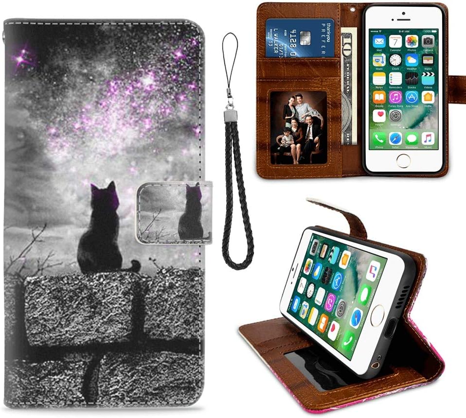 iPhone 7 Plus Wallet Case, iPhone 8 Plus Phone Wallet Case Black Cat TPU Leather Flip Cover with Card Slot Wallet Case for iPhone 7/8 Plus