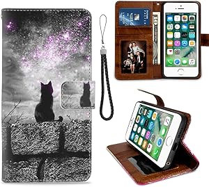 iPhone 7 Plus Wallet Case, iPhone 8 Plus Phone Wallet Case Black Cat TPU Leather Flip Cover with Card Slot Wallet Case for iPhone 7/8 Plus