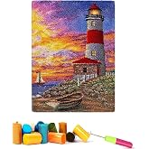 Zriechs Latch Hook Kits for Adults Kids DIY Lighthouse Crochet Yarn Kits | Tapestry Kit for Home Decoration, 21''x15''