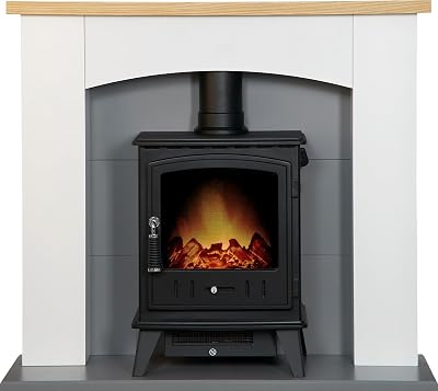 Adam Huxley Fireplace Suite White Grey Oak Black Aviemore Electric Stove 39 Inch