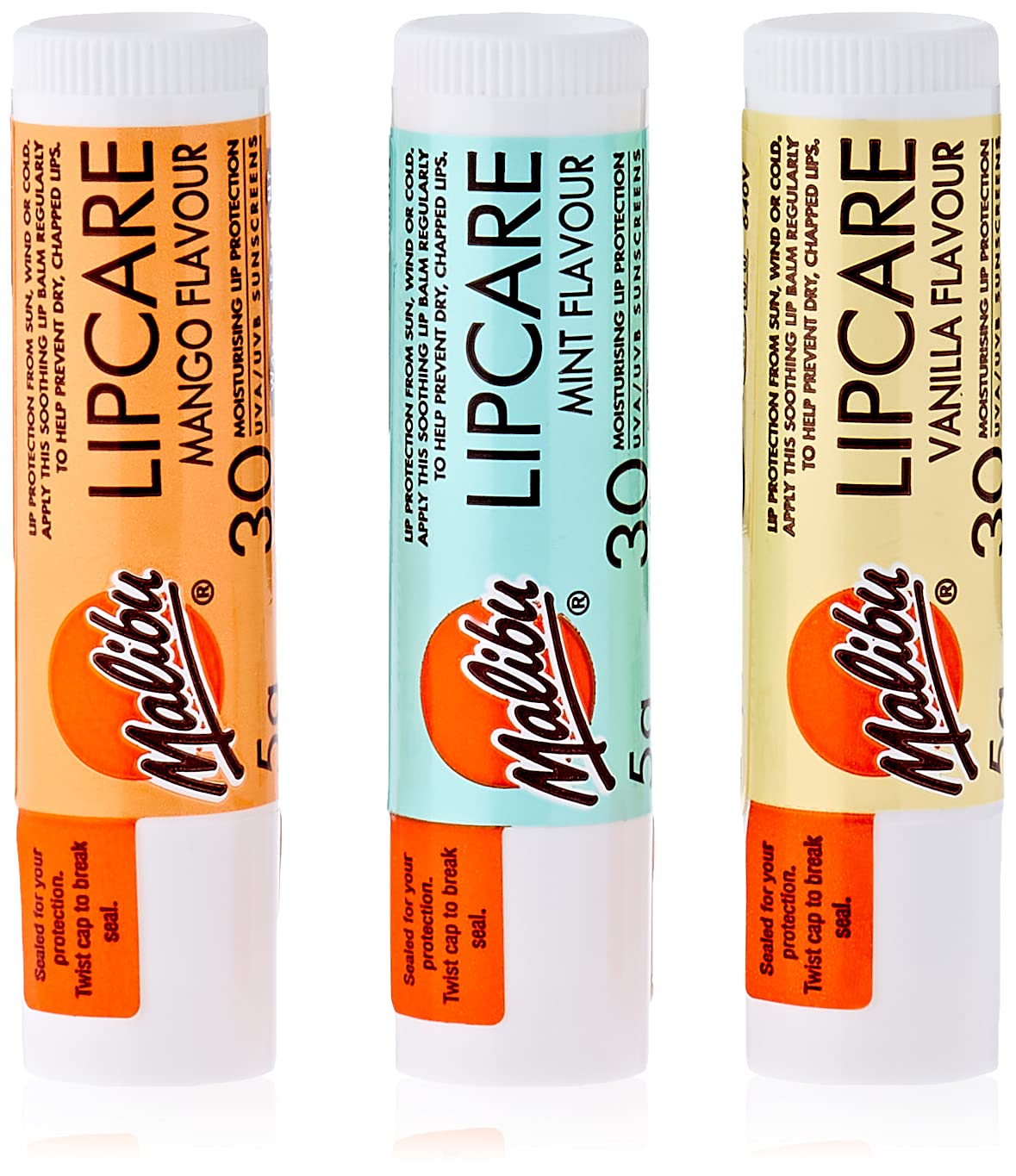 Malibu Blister Lipbalm with SPF30, Mint/Mango/Vanilla 12 ml, (Pack of 1)