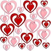 Pasimy 21 Pcs Valentines Day Hanging Decorations 3D Heart Shaped Decor Galentines Red Pink Heart Shaped Garland for Valentine Day Wedding Anniversary Engagement Galentines Party Supplies(Red and Pink)