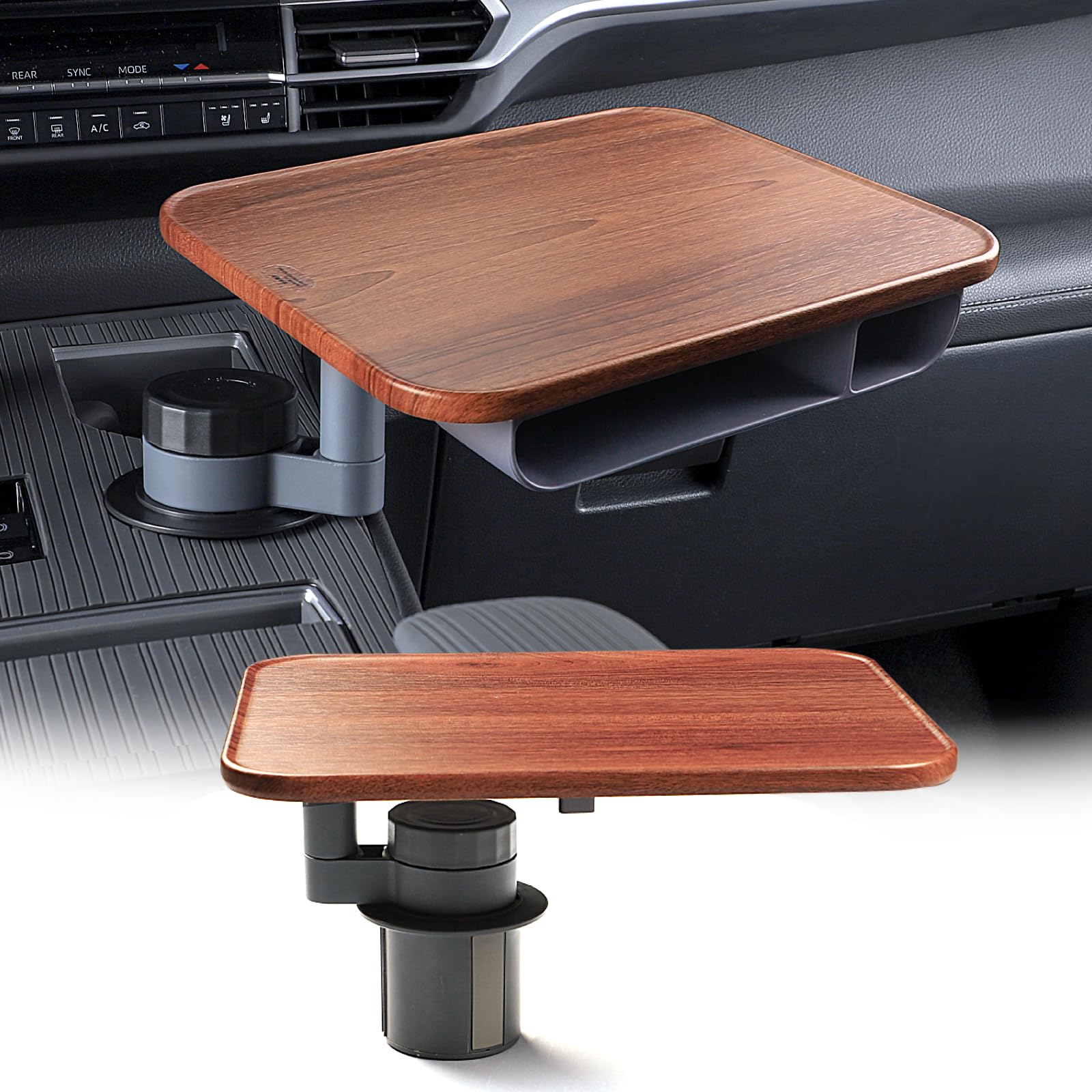 Photo 1 of 360° Rotating Wood Car Tray & Desk for Laptop - Steering Wheel Cup Holder Table, Car Accessories for Women & Men, Compatible with Tesla Model Y/3/S, Ford F150/Explorer/Maverick & Most Vehicles