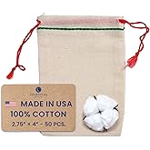 Celestial Gifts Muslin Bags - Drawstring Bags Small 50pcs - 2.75x4, Reusable Tea, Coffee, Jewelry, Gift, Spice Sachet Bag - 100% Cotton - Made in USA - (Green Hem & Red Drawstring)