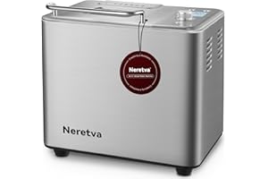 Neretva 20-IN-1 Bread Maker, Dual Heater 1.5LB/2LB Bread Machine Stainless Steel & Nonstick Ceramic Pan Compact Bread Maker Machines with Gluten Free White Wheat Rye French Pizza Recipe- Silver