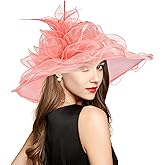 2026 Derby Hat, Classy Sun Hat for Women Ladies, Organza Feather Kentucky Fascinator for Tea Party Church UV Protection