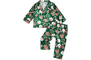 Kavousa Christmas Toddler Baby Girl Boy Silk Satin Pajamas Set Button Down Pjs Kids Long Sleeve Shirt Pants Pjs Sleepwear