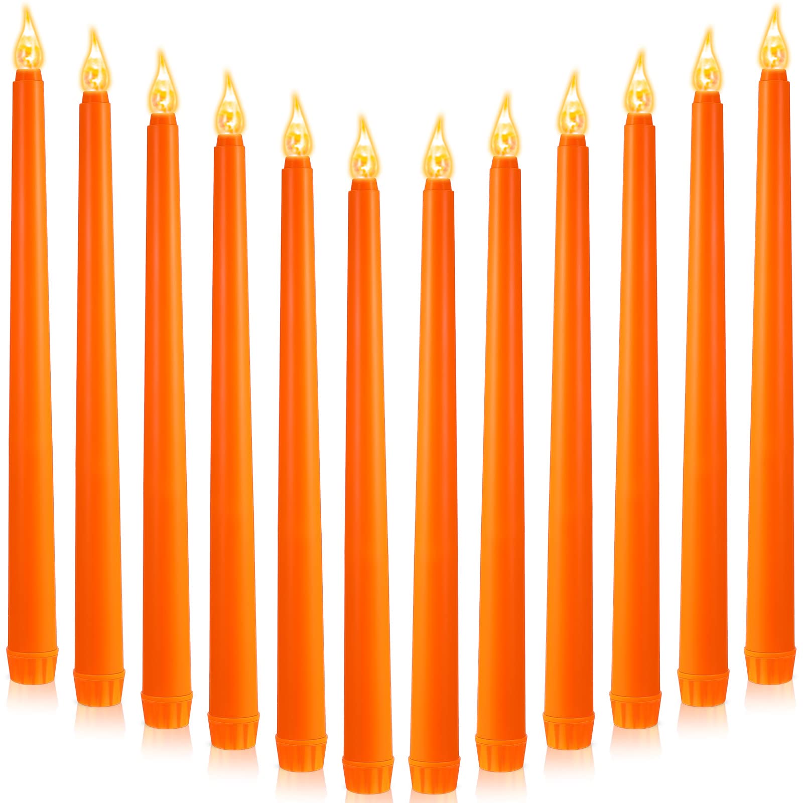 Photo 1 of 12 Pcs LED Taper Candles Dripless Unscented Flameless Battery Dinner Candles for Halloween, Weddings, Church, Hanukkah, Christmas, Autumn, New Year Celebration (Orange)