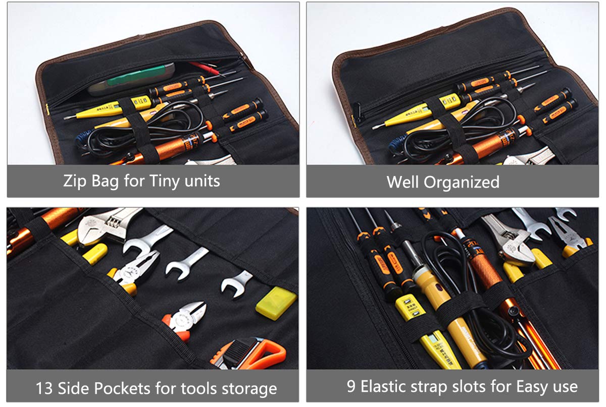 SANSUM Wrench Roll Up Tool Rool Pouch Bag Organizer Easy Storage 23 pockets Portable for Electrician, HVAC, Plumber, Carpenter or Mechanic