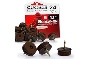 Screw-On Felt Furniture Pads X-Protector 24 PCS - 1.1” Chair Leg Floor Protectors for Hardwood Floors - Premium Chair Glides - Brown Floor Protectors for Chairs - The Best Furniture Sliders!