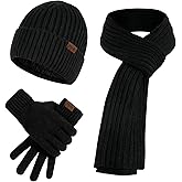 pisyae Men's Winter Hat Scarf Gloves Set,3PCS Unisex Warm Knit Beanie,Touchscreen Gloves & Long Scarf for Men & Women