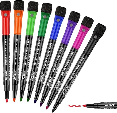 ABEIER Magnetic Whiteboard Pens and Eraser 8 Colors Fine Tip Low-Odor