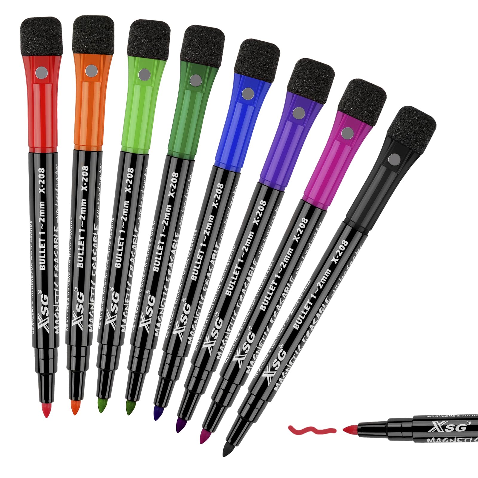 ABEIER whiteboard markers whiteboard pens:8 Magnetic Whiteboard Pens and Eraser set, 8 Colors Fine Tip Whiteboard Markers, Low-Odor, Non-Toxic Fine Point Pens