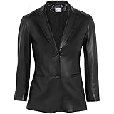 VearFit Women's Ferbilious 2-Buttons Blazer Black Real Leather Jacket Plus Size