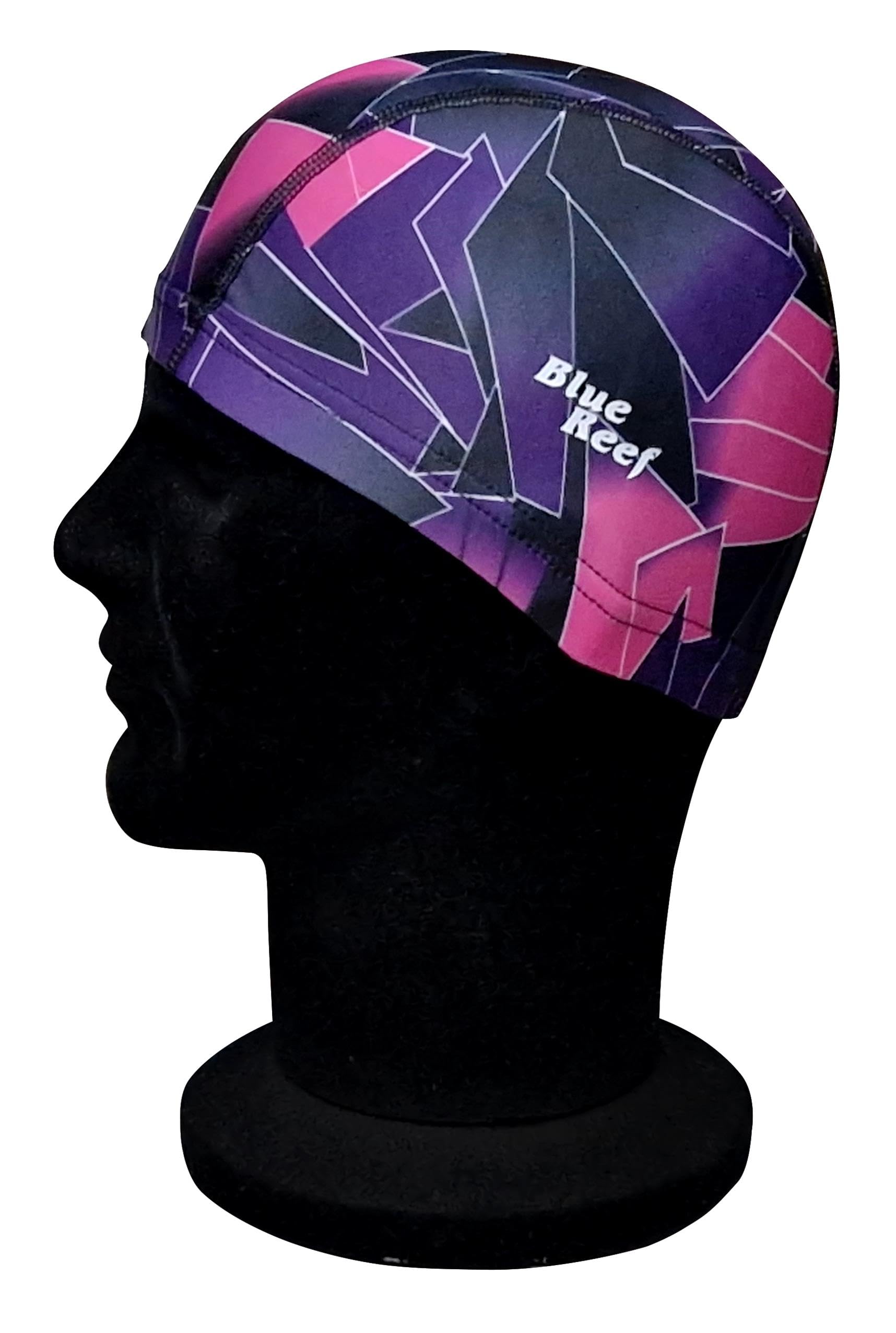 Blue Reef Elasticated Unisex Nylon Lycra Stretchy Swim Hat Bathing Cap Abstract St Tropez Print Deluxe Pull On One Size Fits All Suitable For All Ages 3+ Years (Purple Print)