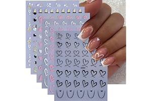 POWPOP Love Heart Nail Art Stickers Valentine's Day Heart Nail Stickers for Nail Art 6PCS French Heart Nail Decals 3D Self-Adhesive Nail Art Supplies Manicure Sliders for Women DIY Nail Art Decorations
