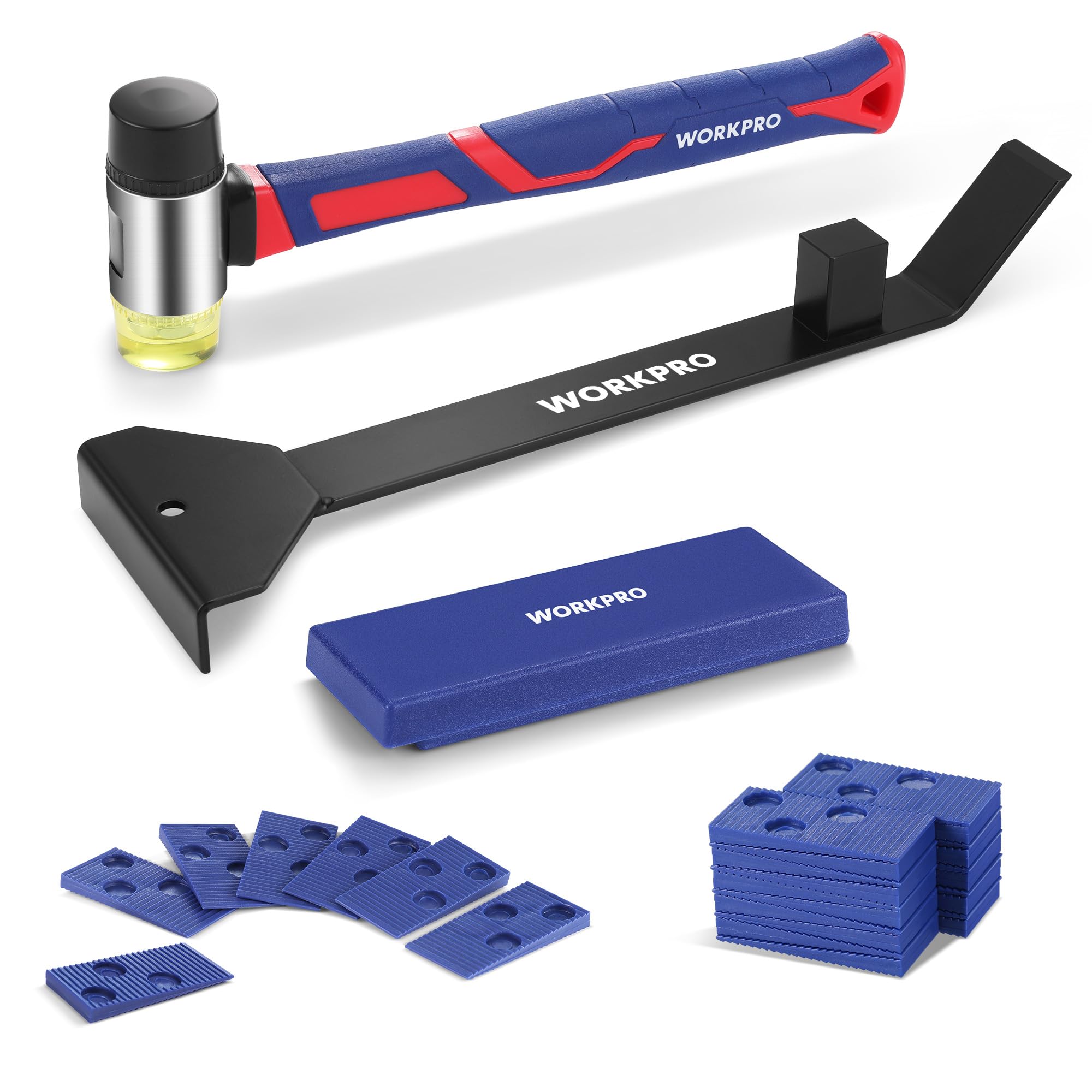 WORKPRO 43PC Laminate Flooring Installation Kit- Rubber Mallet with Fiberglass Handle, 17â€� Heavy Duty Pull and Pry Bar, Solid Tapping Block and 40 Spacers- Premium Wood Flooring Installation Tool