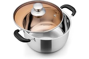 4 Quart Stock Pot, E-far Stainless Steel Metal Soup Pot with Glass Lid for Cooking, Healthy & Rust Free, Heavy Duty & Dishwas