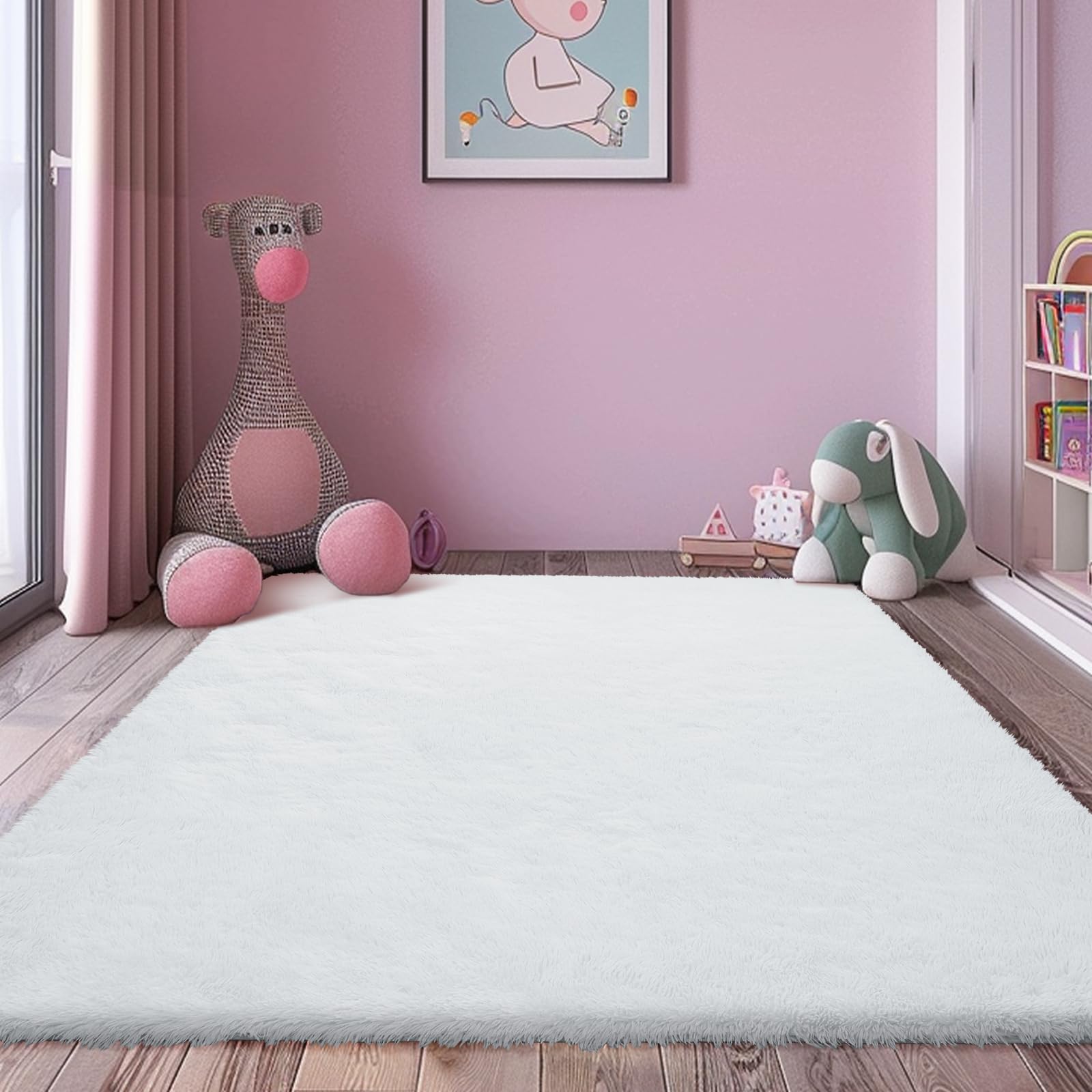 Photo 1 of 8x10 Fluffy Area Rugs for Living Room,Shag Area Rug for Bedroom,Soft White Fuzzy Rug Non-Shedding Indoor Plush Carpet for Kids Bedroom Nursery Home Decor