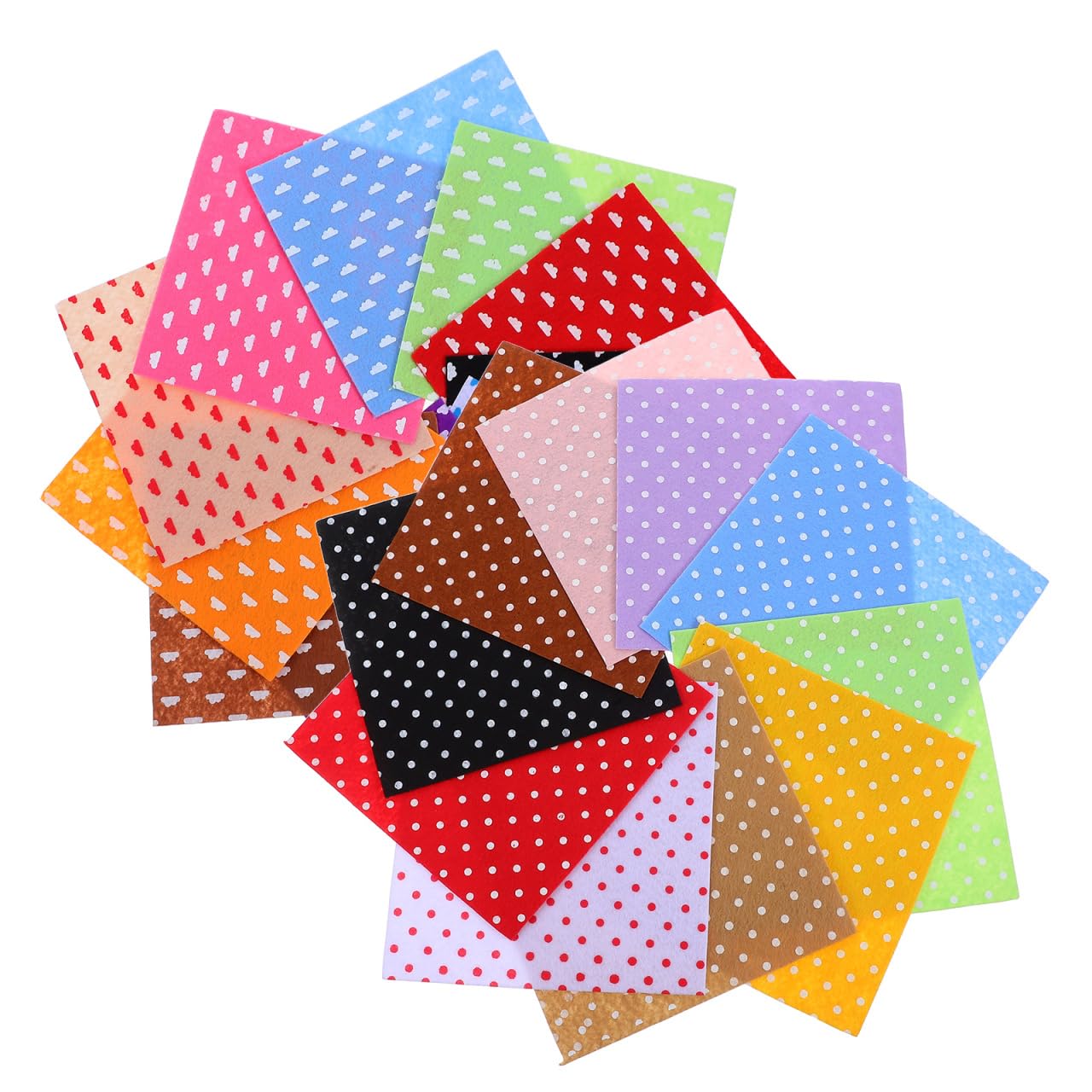 HEALLILY 20pcs 15x15 cm Felt Fabric Sheet Dot Printed Felt Pack Squares Nonwoven Patchwork for DIY Kids Crafting Sewing (Random Pattern)