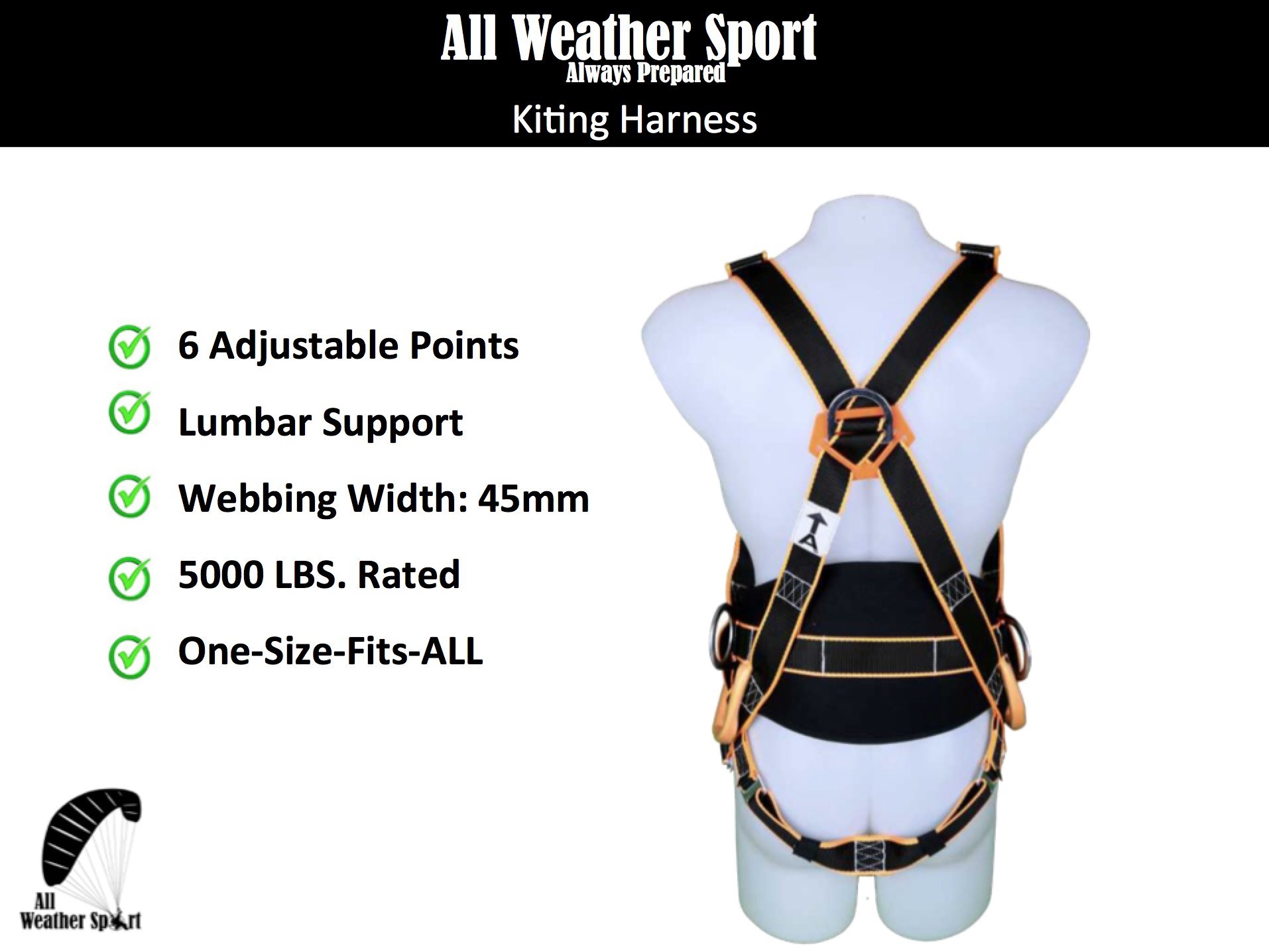 Original Kiting Harness for Ground Handling Paragliding PPG with Lumbar