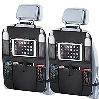 Zntezed Upgraded 2 Pack Backseat Car Organizer with Touch Screen 12-inch Tablet Holder, Back Seat Organizer, Travel Accessories with 6 Storage Pockets, Protectors Kick Mats