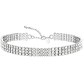 Zealmer Rhinestone Choker Necklaces Silver Sparkling Diamond Choker Crystal Rhinestone Glitter Necklace Gold Plated Jewelry Gifts for Women Bridal Wedding Bridesmaid